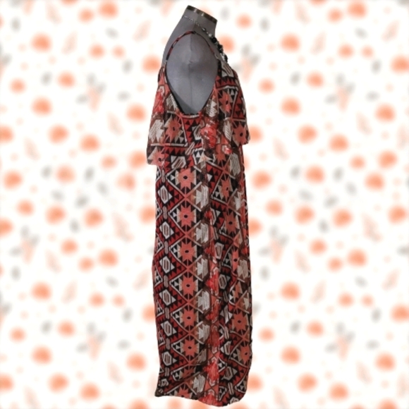 TIE BACK ☆ TRIBAL PRINT FLOUNCE RUFFLE BUST ☆ MAXI~DRESS ☆ NWT - Picture 4 of 10